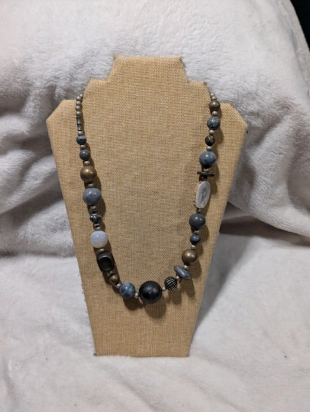 Chunky asymmetrical mixed-media beaded statement necklace